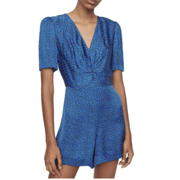 Maje Ilona Printed Paisely Satin Playsuit, Blue, NWT, FR 34 - Picture 2 of 6